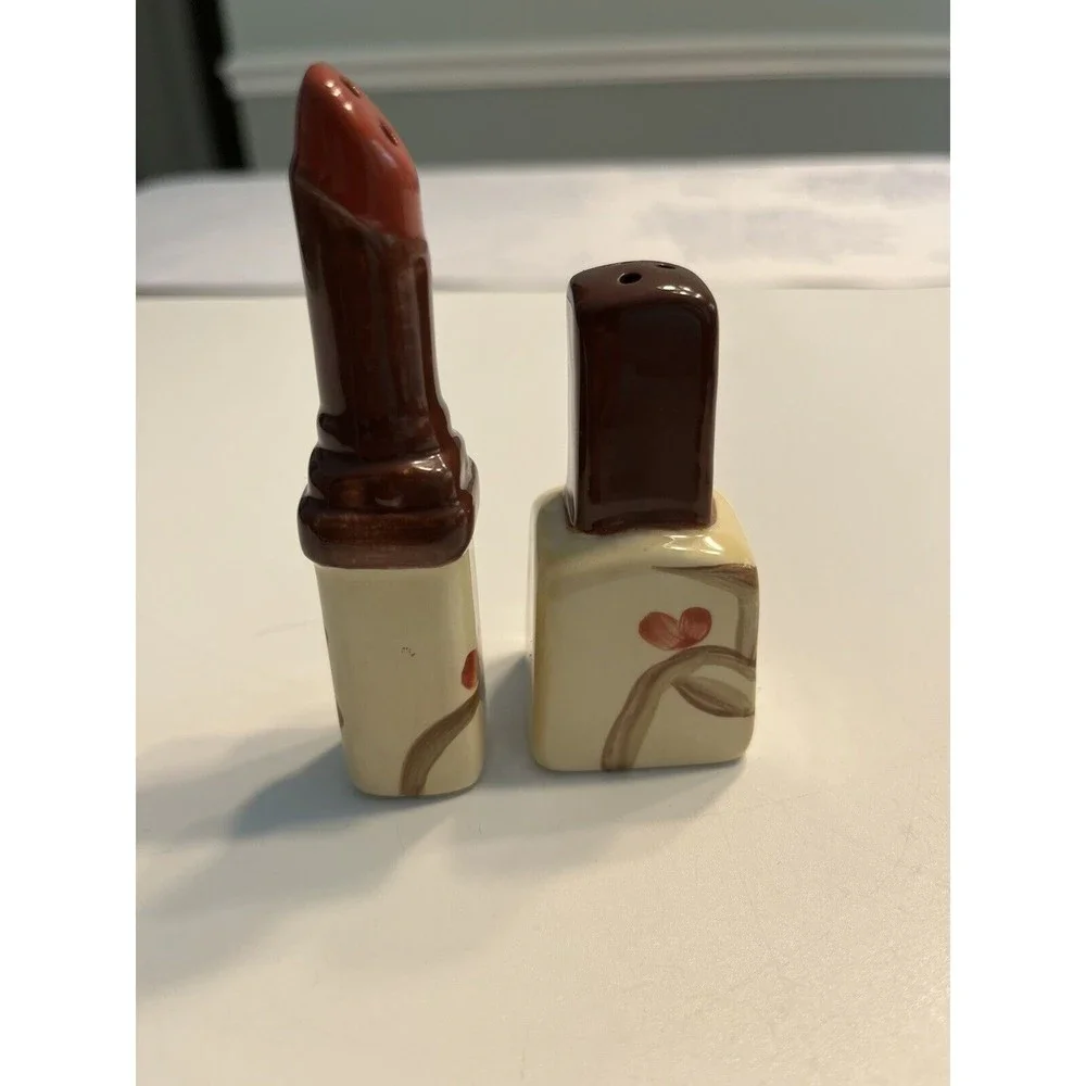 Vintage Vogue Collection Salt & Pepper Shaker Lipstick and Nail Polish
